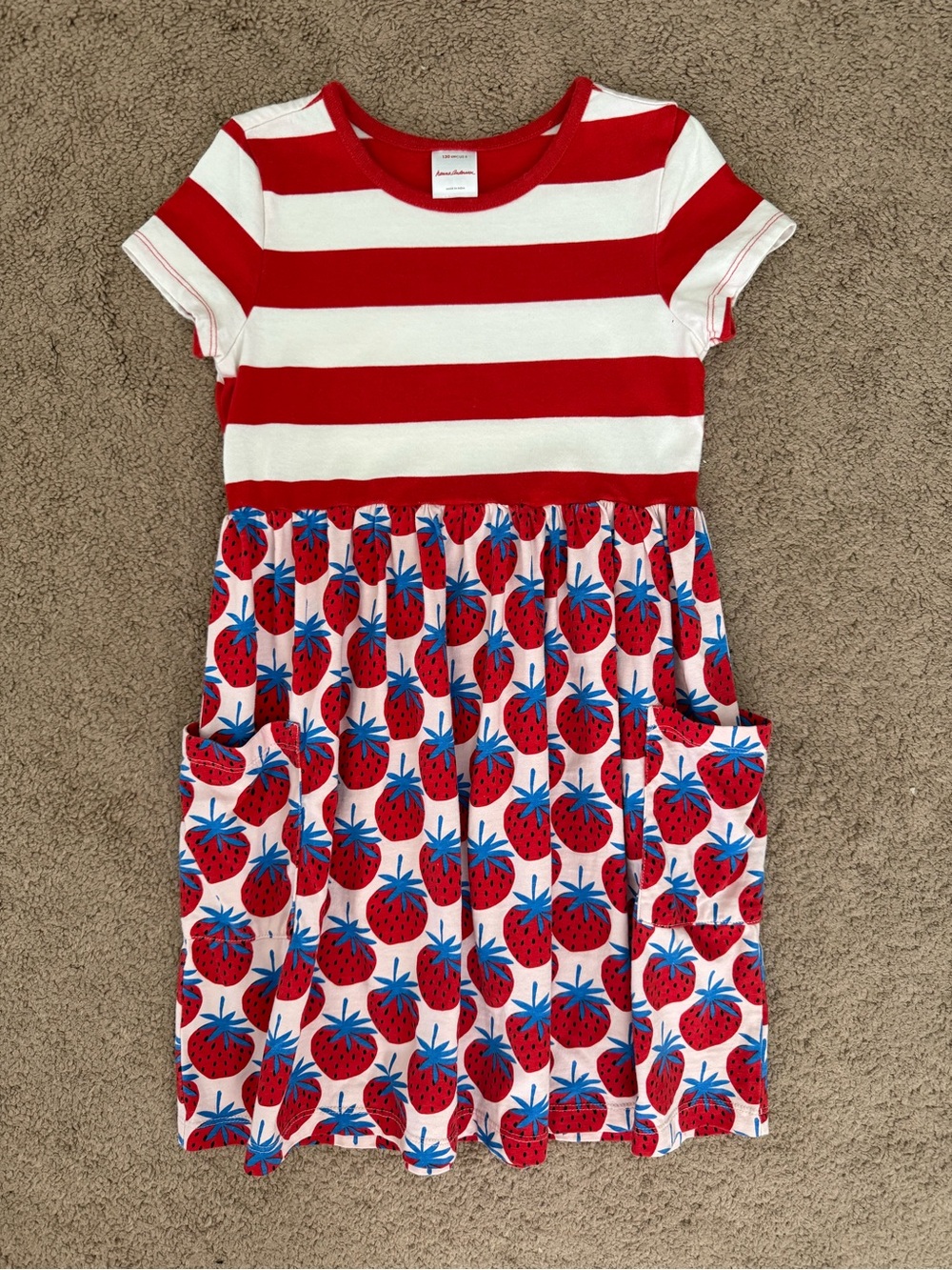 Hanna Andersson Red & White Stripe Strawberry Pocket Dress Size 8